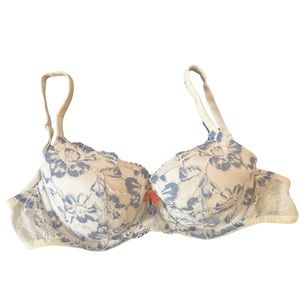 Victoria's Secret White & Blue Lace Bra 34D